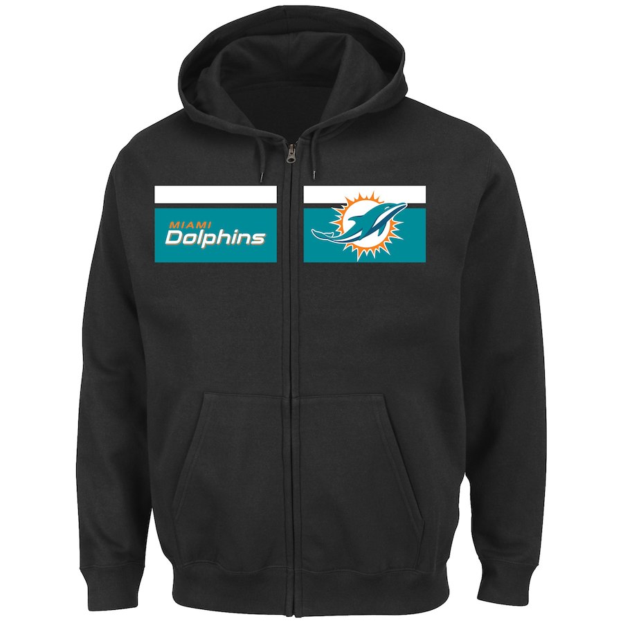 Men's Miami Dolphins Black Majestic Touchback Full-Zip 2018 NFL Hoodie